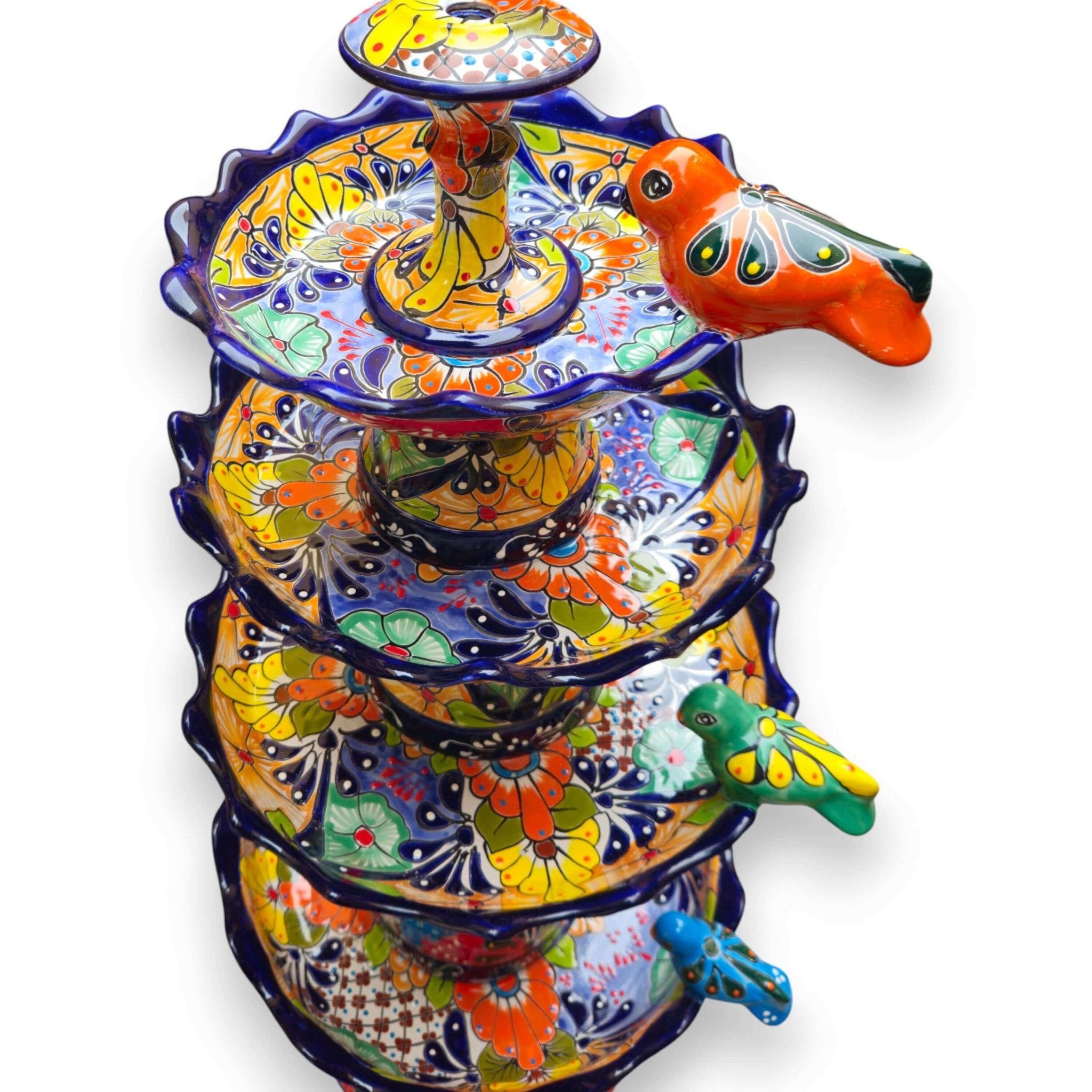 Blue Rim Tiered Talavera Fountain | Handcrafted Mexican Art Talavera Fountain La Vie Bien Blue Rim Tiered Talavera Fountain | Handcrafted Mexican Art