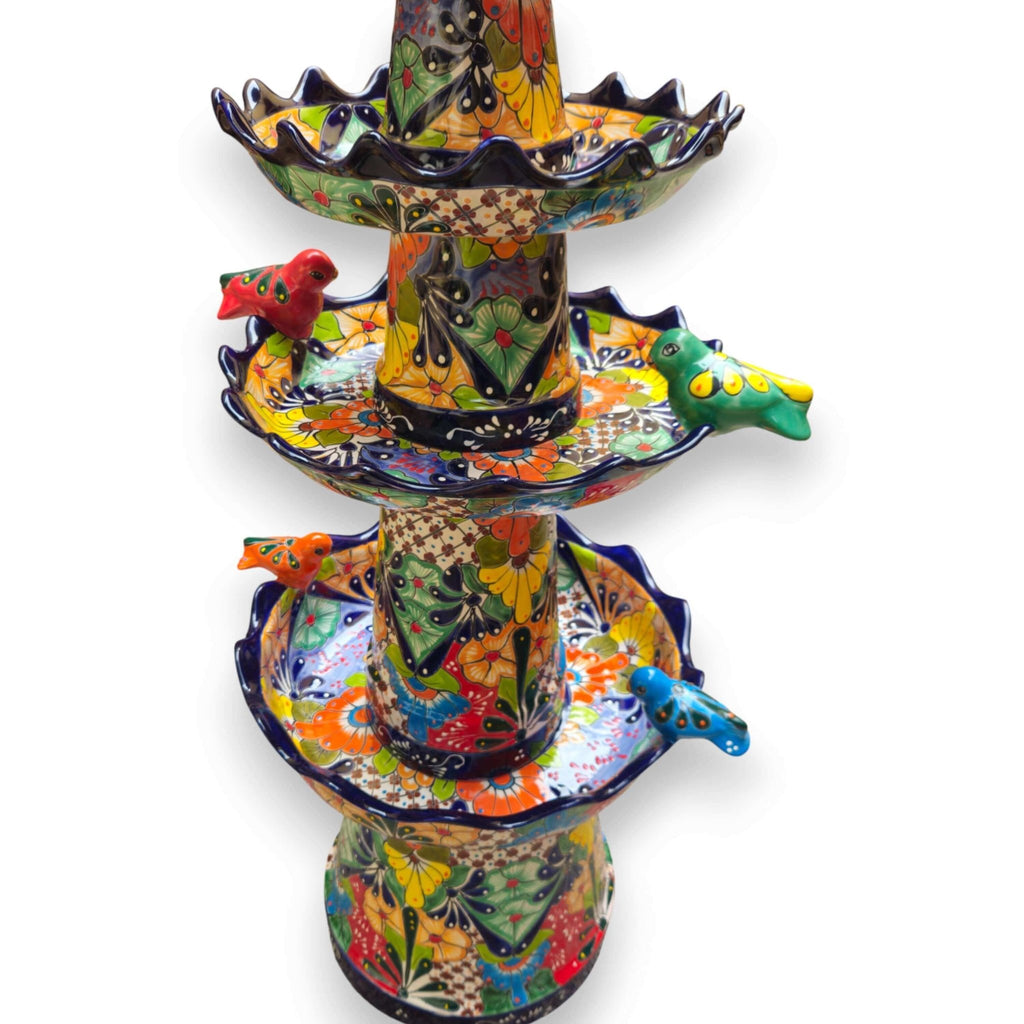Blue Rim Tiered Talavera Fountain | Handcrafted Mexican Art Talavera Fountain La Vie Bien Blue Rim Tiered Talavera Fountain | Handcrafted Mexican Art