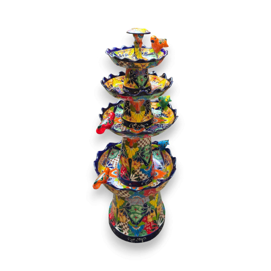 Blue Rim Tiered Talavera Fountain | Handcrafted Mexican Art Talavera Fountain La Vie Bien Blue Rim Tiered Talavera Fountain | Handcrafted Mexican Art