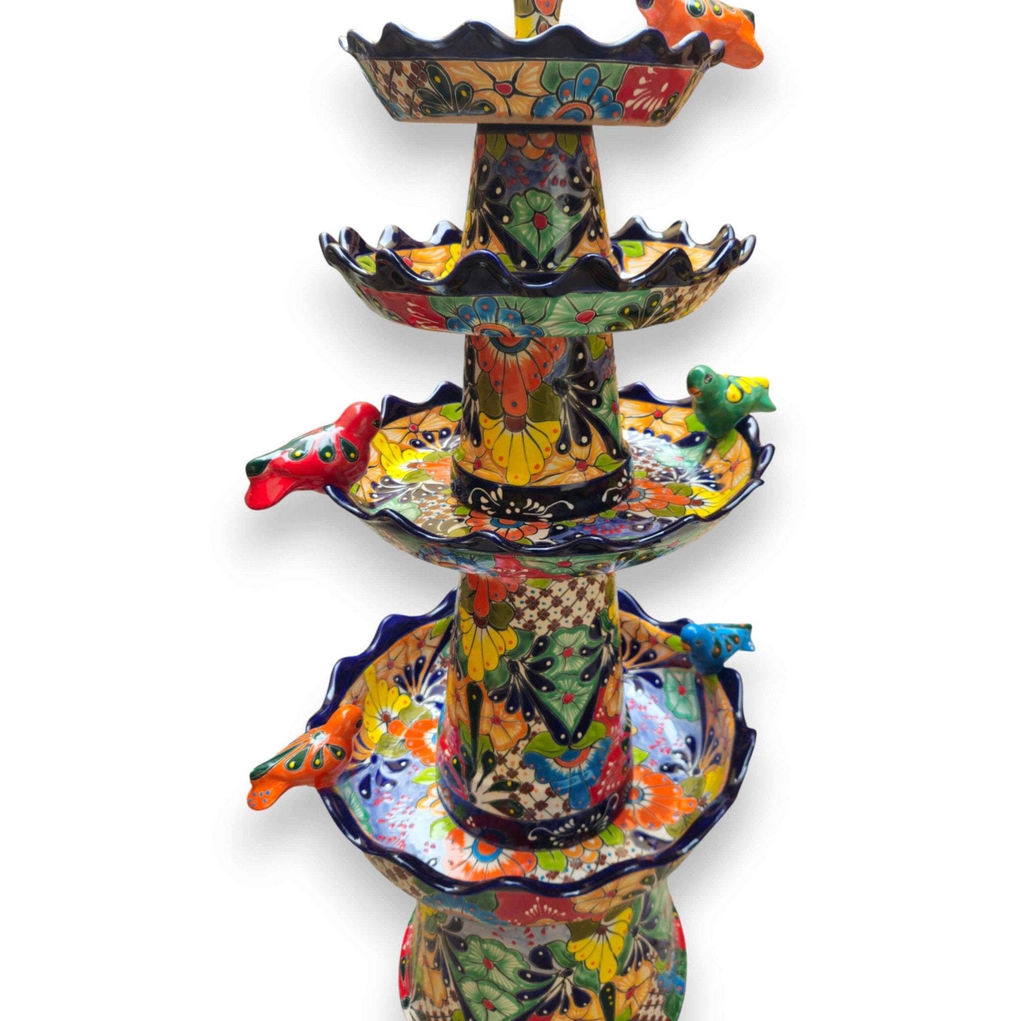 Blue Rim Tiered Talavera Fountain | Handcrafted Mexican Art Talavera Fountain La Vie Bien Blue Rim Tiered Talavera Fountain | Handcrafted Mexican Art