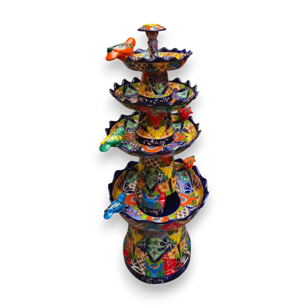 Blue Rim Tiered Talavera Fountain | Handcrafted Mexican Art Talavera Fountain La Vie Bien Blue Rim Tiered Talavera Fountain | Handcrafted Mexican Art