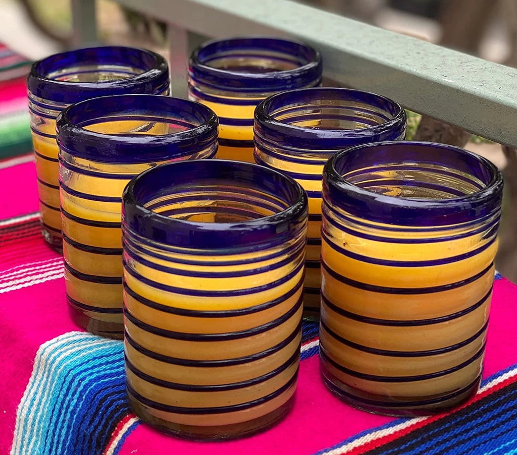 Blue Spiral Design Tumbler Glasses - Set of 6 (10 oz each) by Dos Sueños