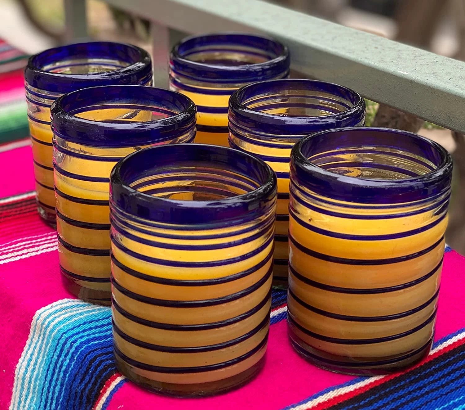 Blue Spiral Design Tumbler Glasses - Set of 6 (10 oz each) by Dos Sueños