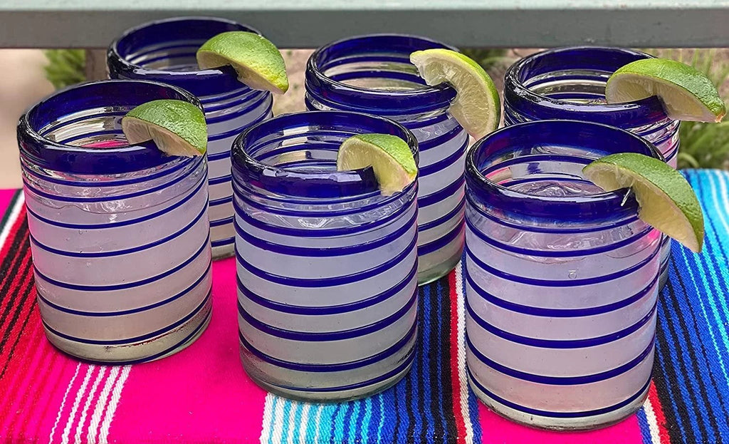 Blue Spiral Design Tumbler Glasses - Set of 6 (10 oz each) by Dos Sueños