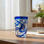 Blue Swirl Hand-Blown Glass | Mexican Drinking Tumbler Mexican Drinking Glass La Vie Bien Blue Swirl Hand-Blown Glass | Mexican Drinking Tumbler