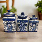 Blue Talavera Canister Set | Handmade Mexican Ceramic Jars Talavera Canister Set La Vie Bien Blue Talavera Canister Set | Handmade Mexican Ceramic Jars