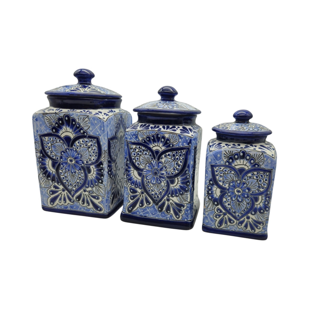 Blue Talavera Canister Set | Handmade Mexican Ceramic Jars Talavera Canister Set La Vie Bien Blue Talavera Canister Set | Handmade Mexican Ceramic Jars