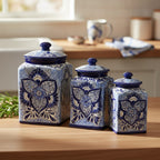 Blue Talavera Canister Set | Handmade Mexican Ceramic Jars Talavera Canister Set La Vie Bien Blue Talavera Canister Set | Handmade Mexican Ceramic Jars
