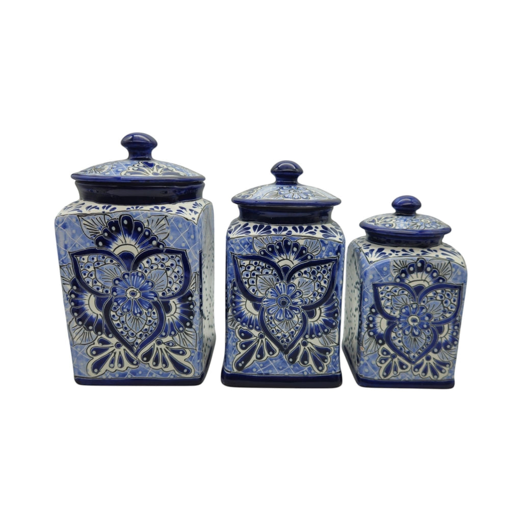 Blue Talavera Canister Set | Handmade Mexican Ceramic Jars Talavera Canister Set La Vie Bien Blue Talavera Canister Set | Handmade Mexican Ceramic Jars