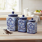 Blue Talavera Canister Set | Handmade Mexican Ceramic Jars Talavera Canister Set La Vie Bien Blue Talavera Canister Set | Handmade Mexican Ceramic Jars