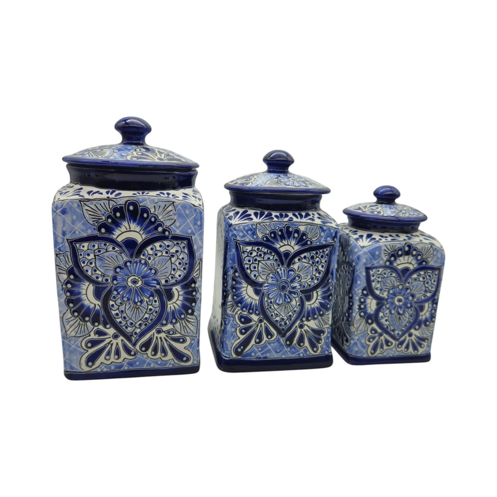 Blue Talavera Canister Set | Handmade Mexican Ceramic Jars Talavera Canister Set La Vie Bien Blue Talavera Canister Set | Handmade Mexican Ceramic Jars