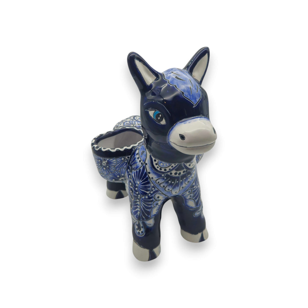 Blue Talavera Donkey Planter | Handcrafted Mexican Pottery