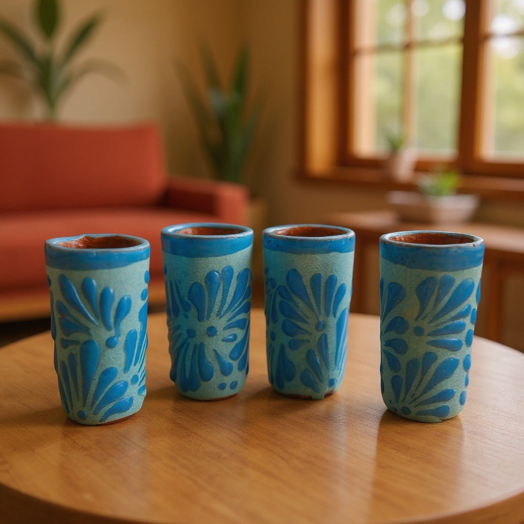 Blue Talavera Shot Glass | Hand-Painted Baby Shower Favor Mexican Shot Glass La Vie Bien Blue Talavera Shot Glass | Hand-Painted Baby Shower Favor
