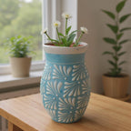 Blue Talavera Vase | Hand-Painted Mexican Pottery Talavera Planter La Vie Bien Blue Talavera Vase | Hand-Painted Mexican Pottery