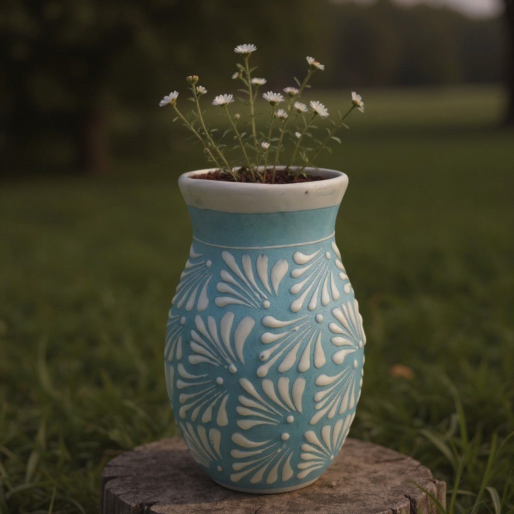 Blue Talavera Vase | Hand-Painted Mexican Pottery Talavera Planter La Vie Bien Blue Talavera Vase | Hand-Painted Mexican Pottery