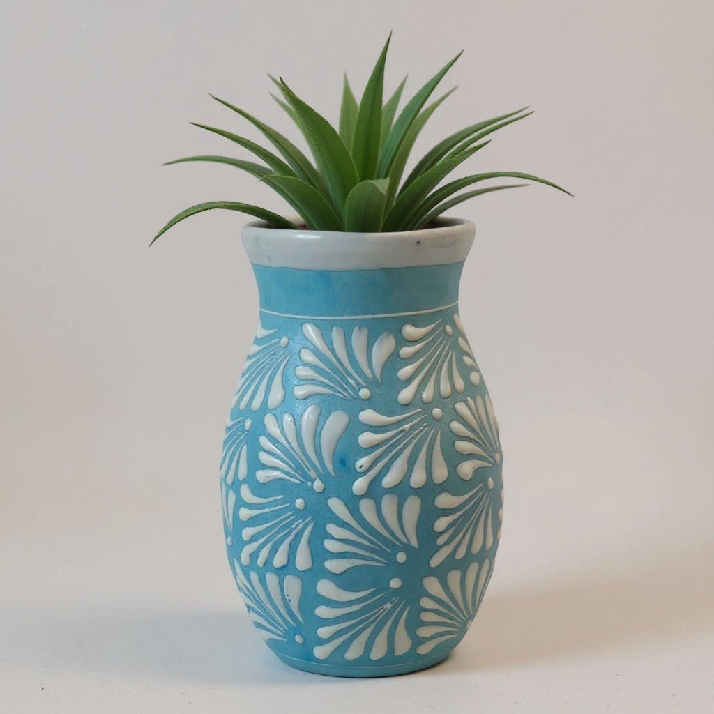 Blue Talavera Vase | Hand-Painted Mexican Pottery Talavera Planter La Vie Bien Blue Talavera Vase | Hand-Painted Mexican Pottery