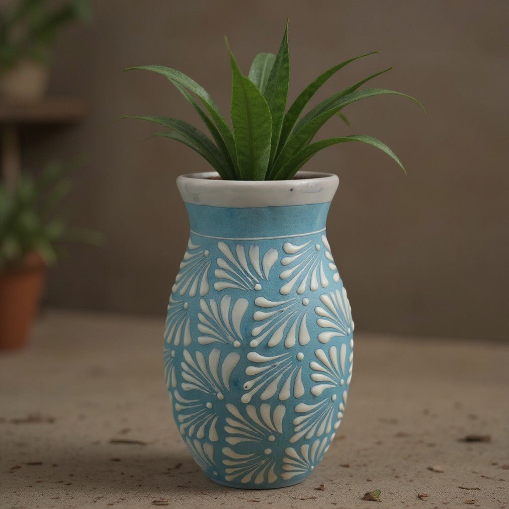 Blue Talavera Vase | Hand-Painted Mexican Pottery Talavera Planter La Vie Bien Blue Talavera Vase | Hand-Painted Mexican Pottery