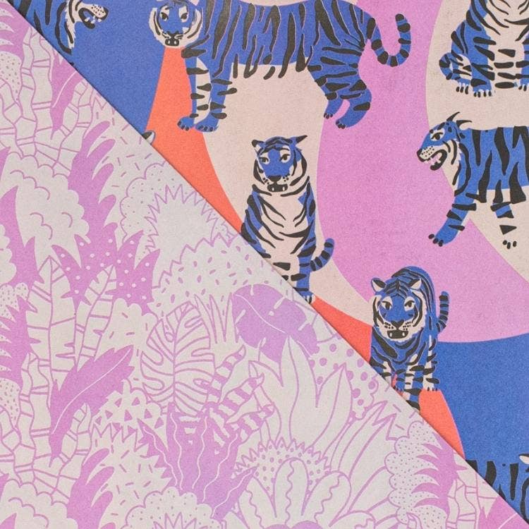 Blue Tigers • Double-Sided Everyday Eco Wrapping Paper La Vie Bien Blue Tigers • Double-Sided Everyday Eco Wrapping Paper