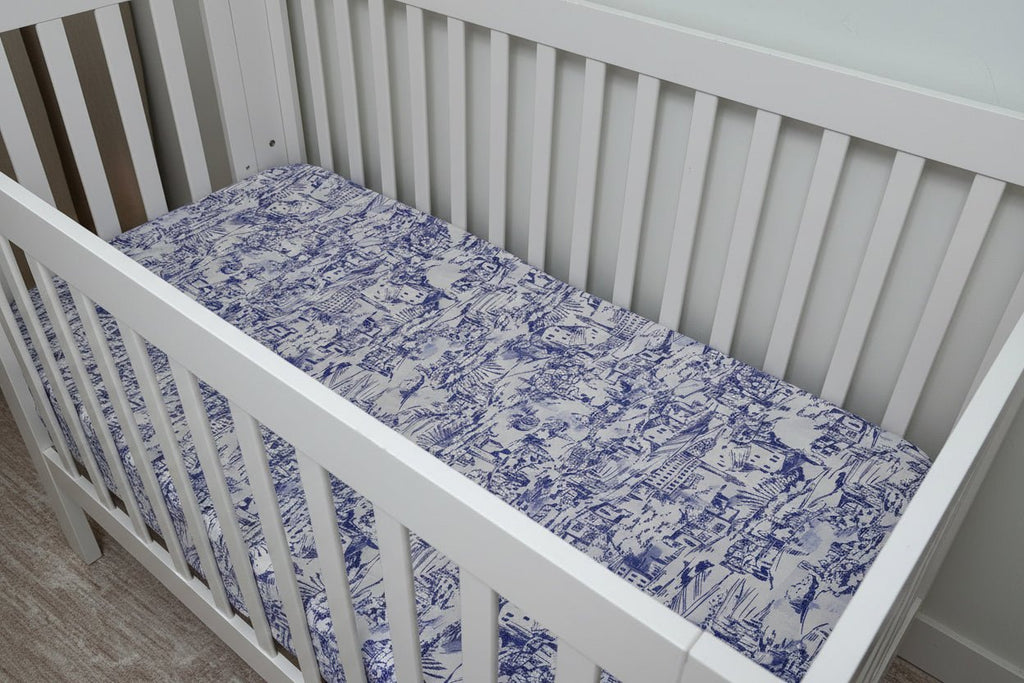 Blue Toile Crib Sheet La Vie Bien Blue Toile Crib Sheet