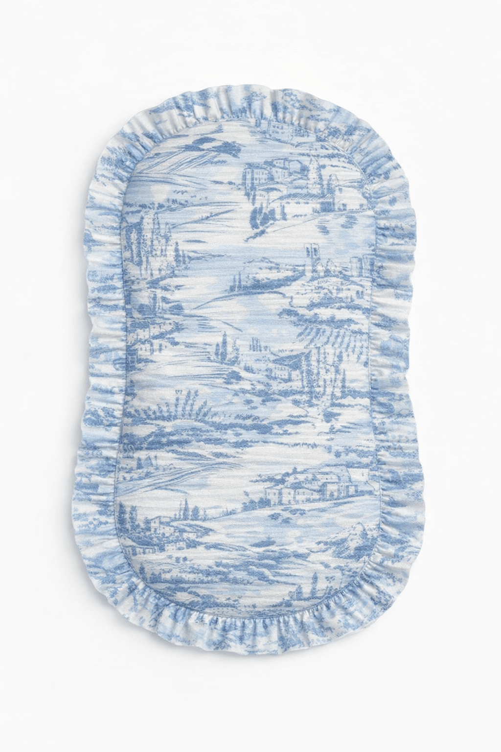 Blue Toile Ruffle Baby Lounger Cover La Vie Bien Blue Toile Ruffle Baby Lounger Cover