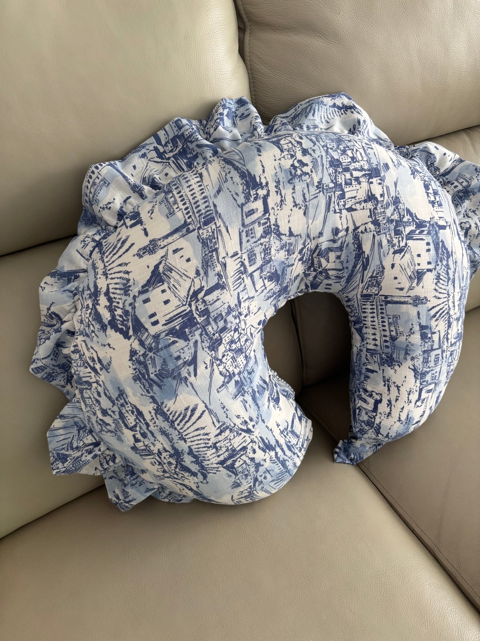 Blue Toile Ruffle Nursing Pillow Cover La Vie Bien Blue Toile Ruffle Nursing Pillow Cover