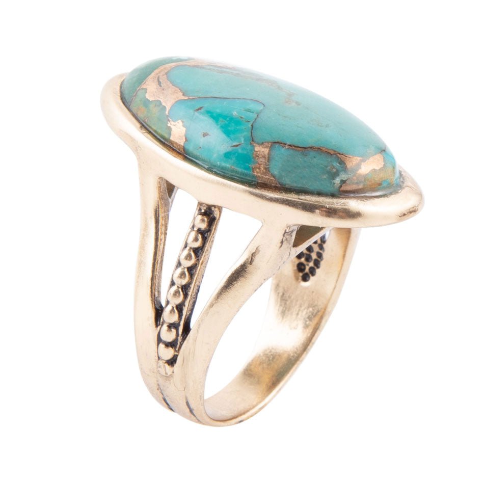 Blue Turquoise and Bronze Matrix Golden Oval Ring Rings La Vie Bien Blue Turquoise and Bronze Matrix Golden Oval Ring