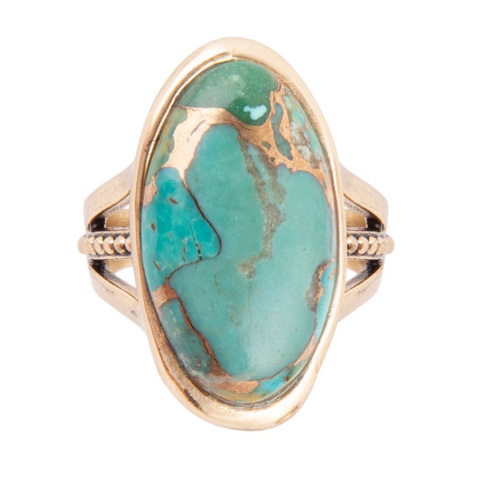 Blue Turquoise and Bronze Matrix Golden Oval Ring Rings La Vie Bien Blue Turquoise and Bronze Matrix Golden Oval Ring