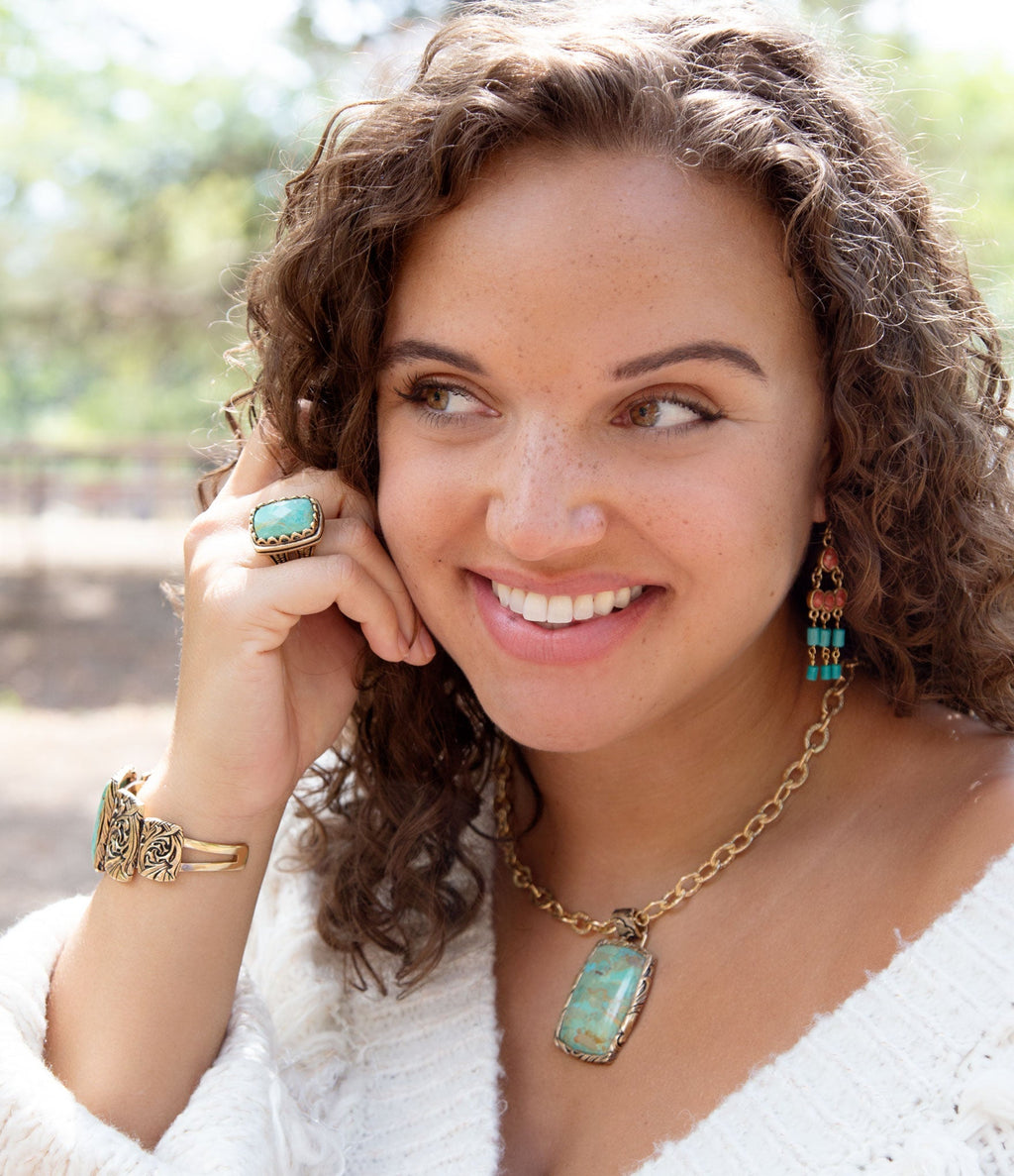 Blue Turquoise and Golden Cocktail Ring Rings La Vie Bien Blue Turquoise and Golden Cocktail Ring