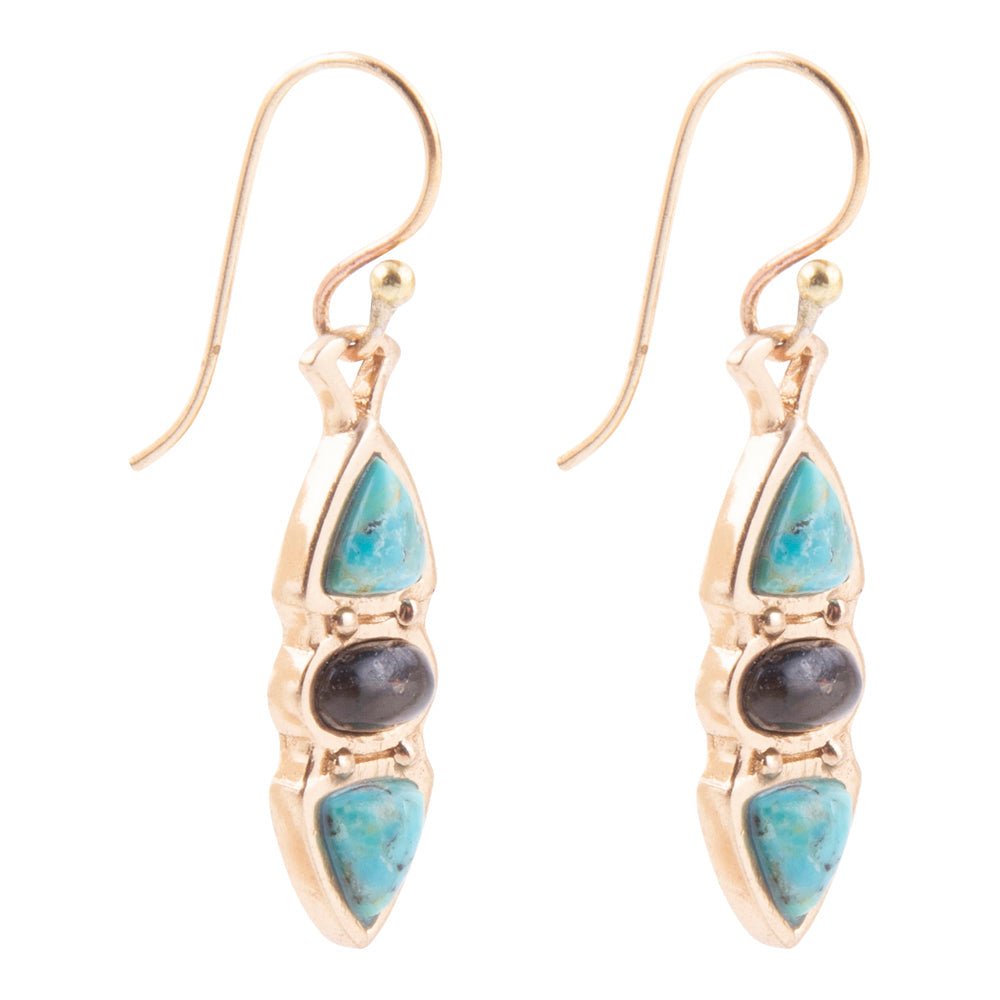 Blue Turquoise and Grey Labradorite Golden Drop Earrings Earrings La Vie Bien Blue Turquoise and Grey Labradorite Golden Drop Earrings