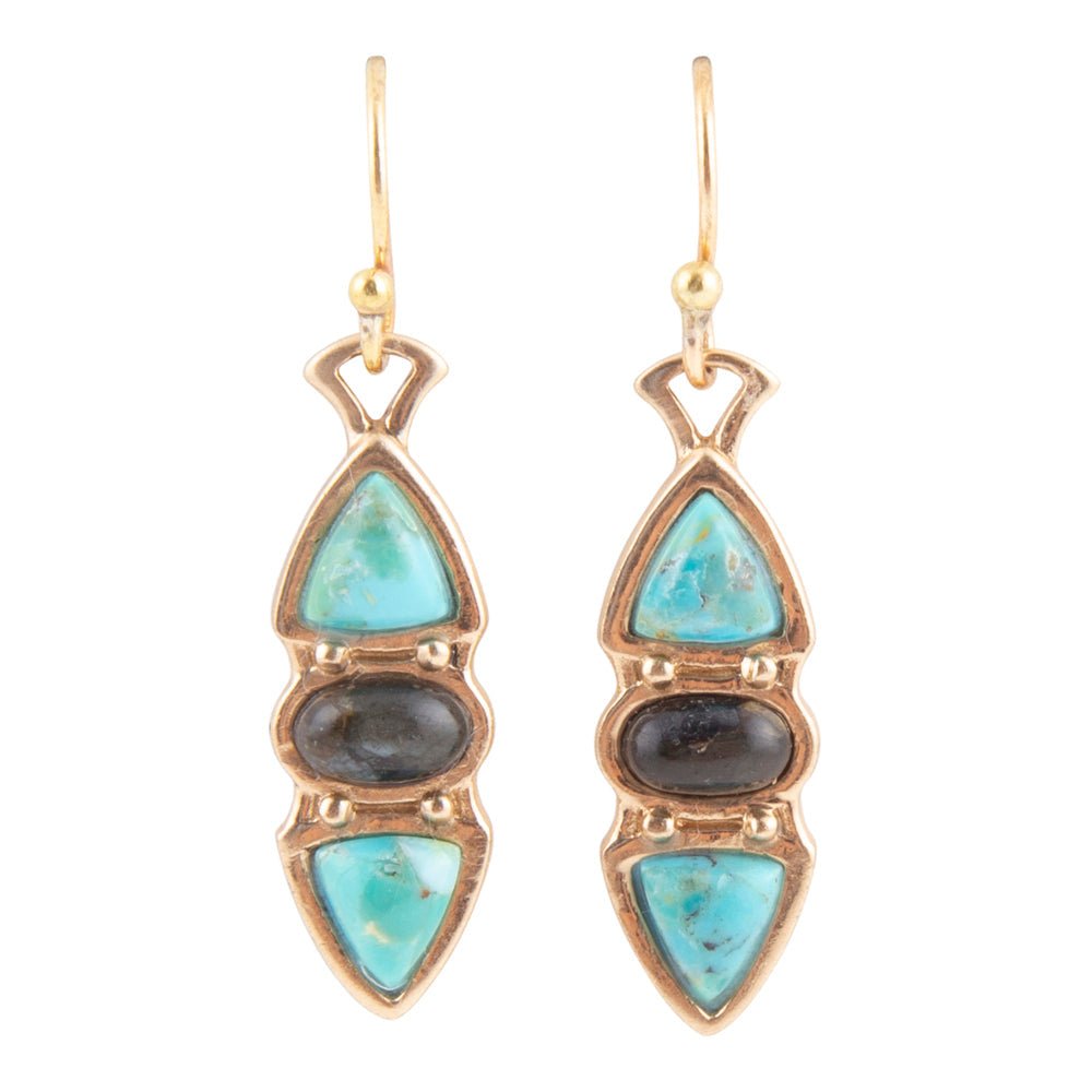 Blue Turquoise and Grey Labradorite Golden Drop Earrings Earrings La Vie Bien Blue Turquoise and Grey Labradorite Golden Drop Earrings