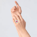 Blue Turquoise and Red Quartz Flower Golden Ring Rings La Vie Bien Blue Turquoise and Red Quartz Flower Golden Ring
