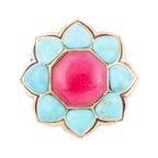 Blue Turquoise and Red Quartz Flower Golden Ring Rings La Vie Bien Blue Turquoise and Red Quartz Flower Golden Ring