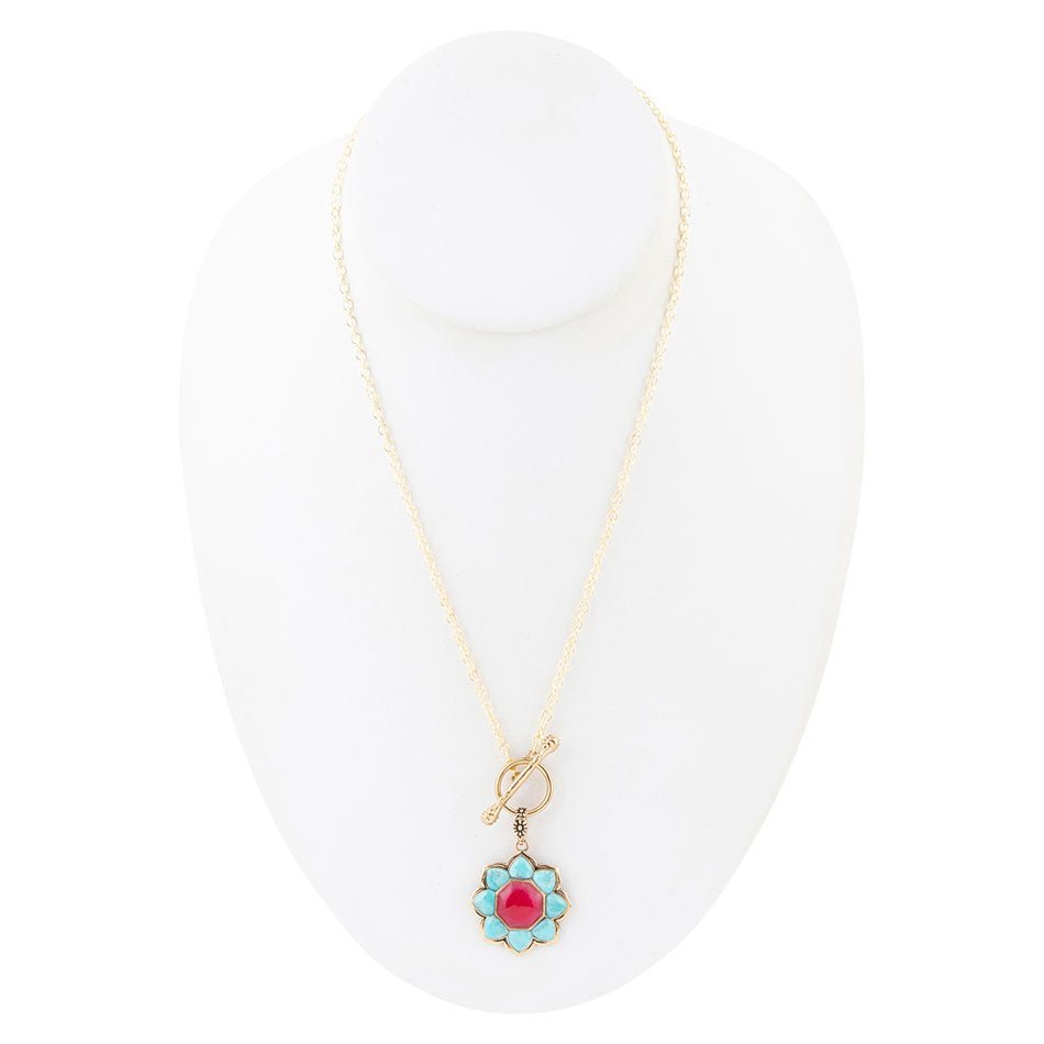 Blue Turquoise and Red Quartz Golden Chain Necklace Earrings La Vie Bien Blue Turquoise and Red Quartz Golden Chain Necklace