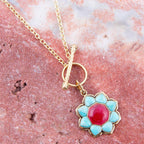 Blue Turquoise and Red Quartz Golden Chain Necklace Earrings La Vie Bien Blue Turquoise and Red Quartz Golden Chain Necklace