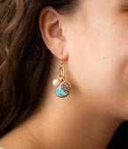 Blue Turquoise and White Pearl Multi Charm Golden Charm Earrings by Barse Jewelry