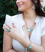 Blue Turquoise and White Pearl Multi Charm Golden Charm Earrings by Barse Jewelry