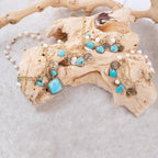 Blue Turquoise and White Pearl Multi Charm Golden Charm Earrings by Barse Jewelry