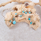 Blue Turquoise and White Pearl Multi Charm Golden Necklace Necklaces La Vie Bien Blue Turquoise and White Pearl Multi Charm Golden Necklace