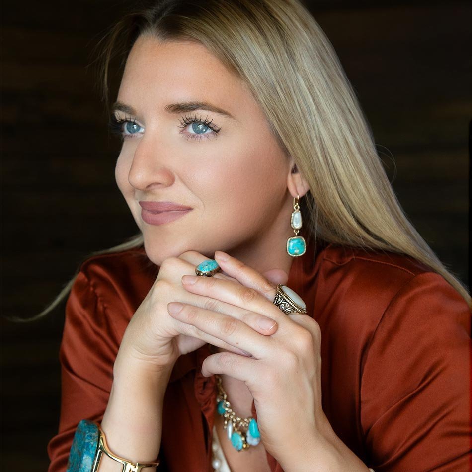 Blue Turquoise and White Pearl Multi Charm Golden Necklace Necklaces La Vie Bien Blue Turquoise and White Pearl Multi Charm Golden Necklace