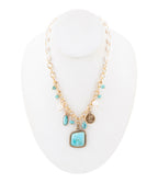 Blue Turquoise and White Pearl Multi Pendant Golden Necklace Necklaces La Vie Bien Blue Turquoise and White Pearl Multi Pendant Golden Necklace