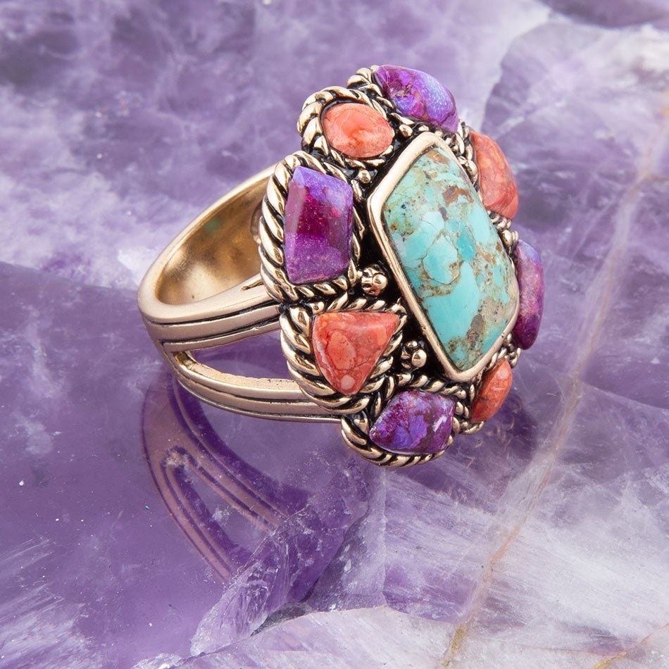 Blue Turquoise Colorful Floral Golden Ring Rings La Vie Bien Blue Turquoise Colorful Floral Golden Ring