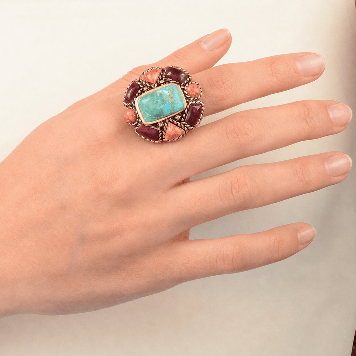Blue Turquoise Colorful Floral Golden Ring Rings La Vie Bien Blue Turquoise Colorful Floral Golden Ring