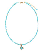 Blue Turquoise Cross Golden Pendant Necklace Necklaces La Vie Bien Blue Turquoise Cross Golden Pendant Necklace