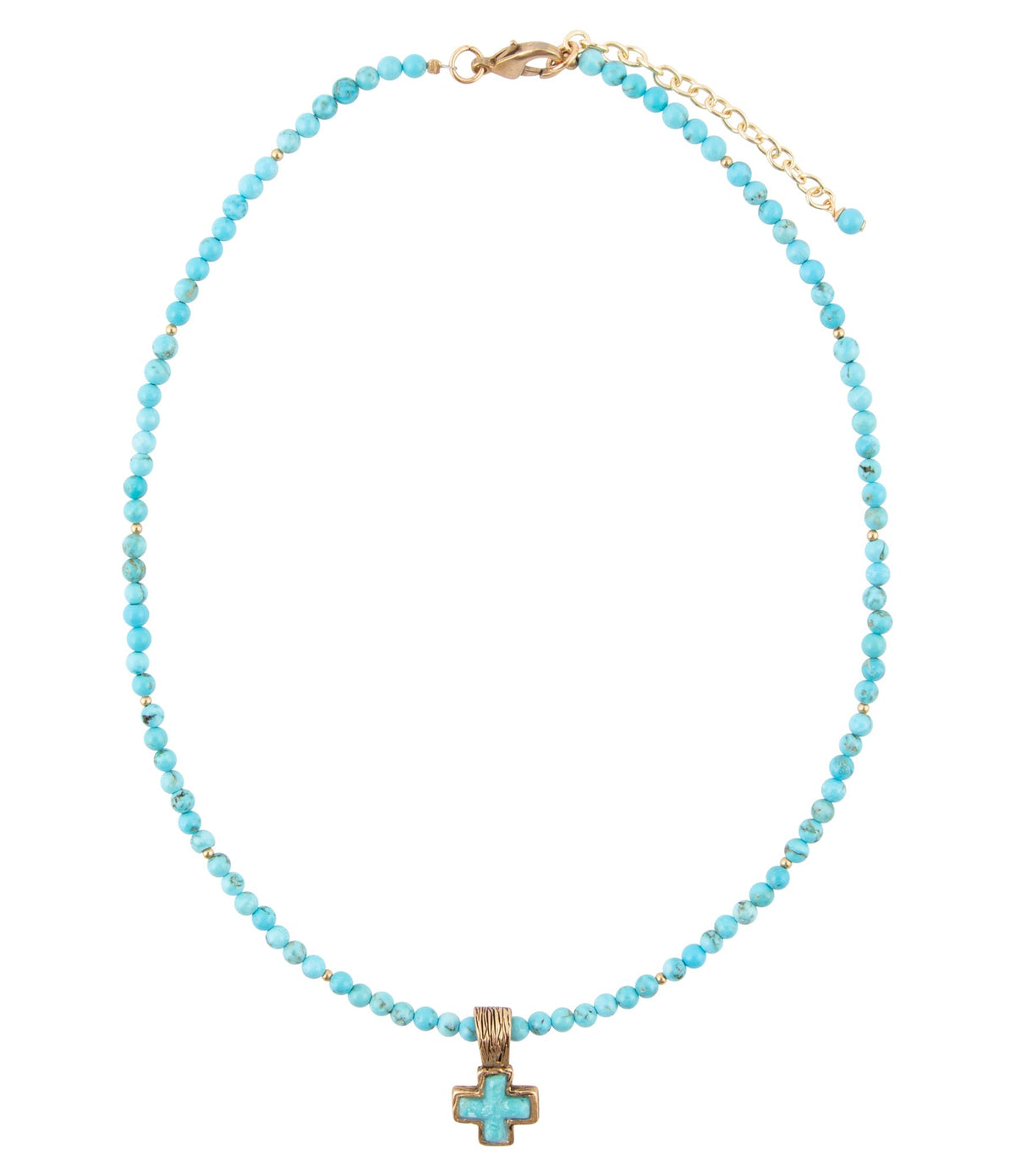Blue Turquoise Cross Golden Pendant Necklace Necklaces La Vie Bien Blue Turquoise Cross Golden Pendant Necklace
