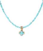 Blue Turquoise Cross Golden Pendant Necklace Necklaces La Vie Bien Blue Turquoise Cross Golden Pendant Necklace