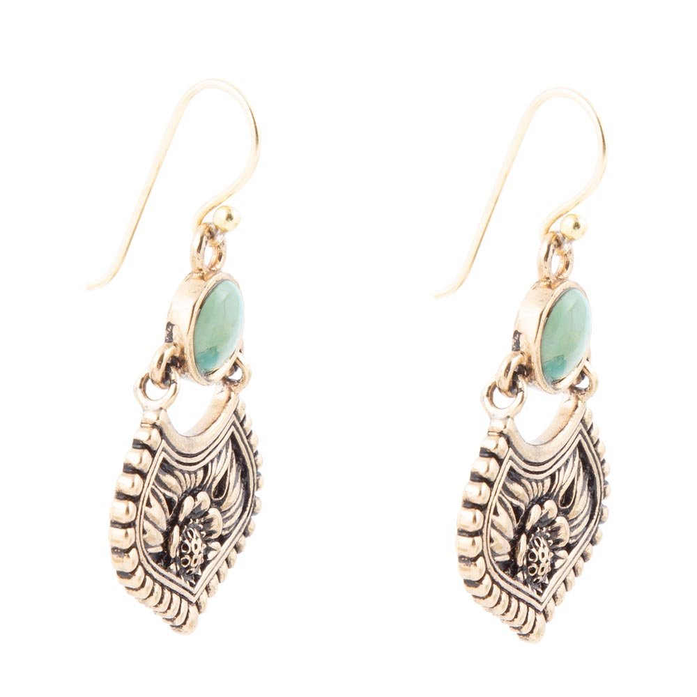 Blue Turquoise Flourish Golden Drop Earrings