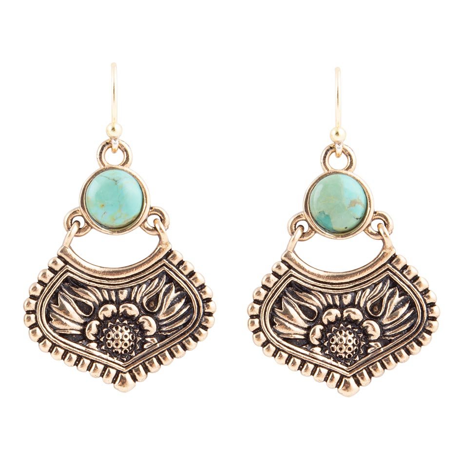 Blue Turquoise Flourish Golden Drop Earrings