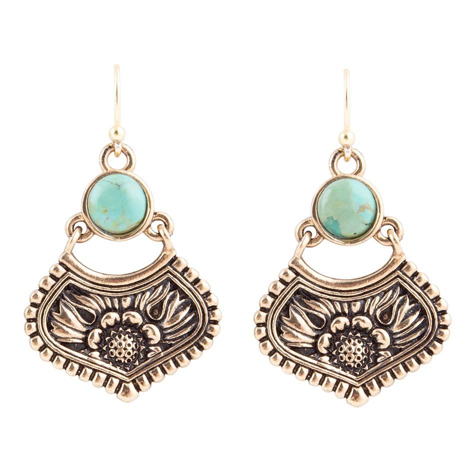 Blue Turquoise Flourish Golden Drop Earrings Earrings La Vie Bien Blue Turquoise Flourish Golden Drop Earrings