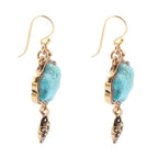 Blue Turquoise Flower Golden Drop Earrings by Barse Jewelry
