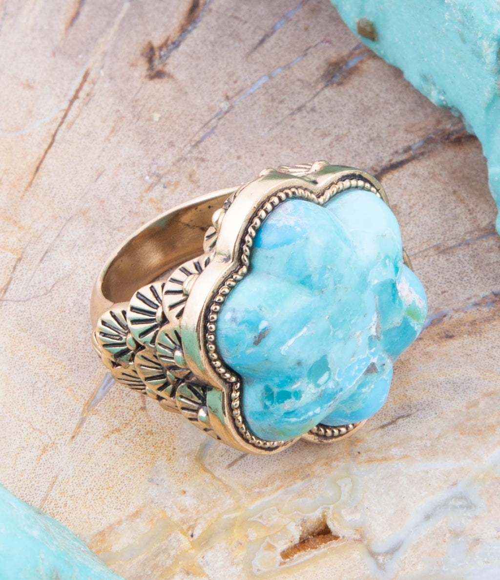 Blue Turquoise Flower Golden Ring Rings La Vie Bien Blue Turquoise Flower Golden Ring